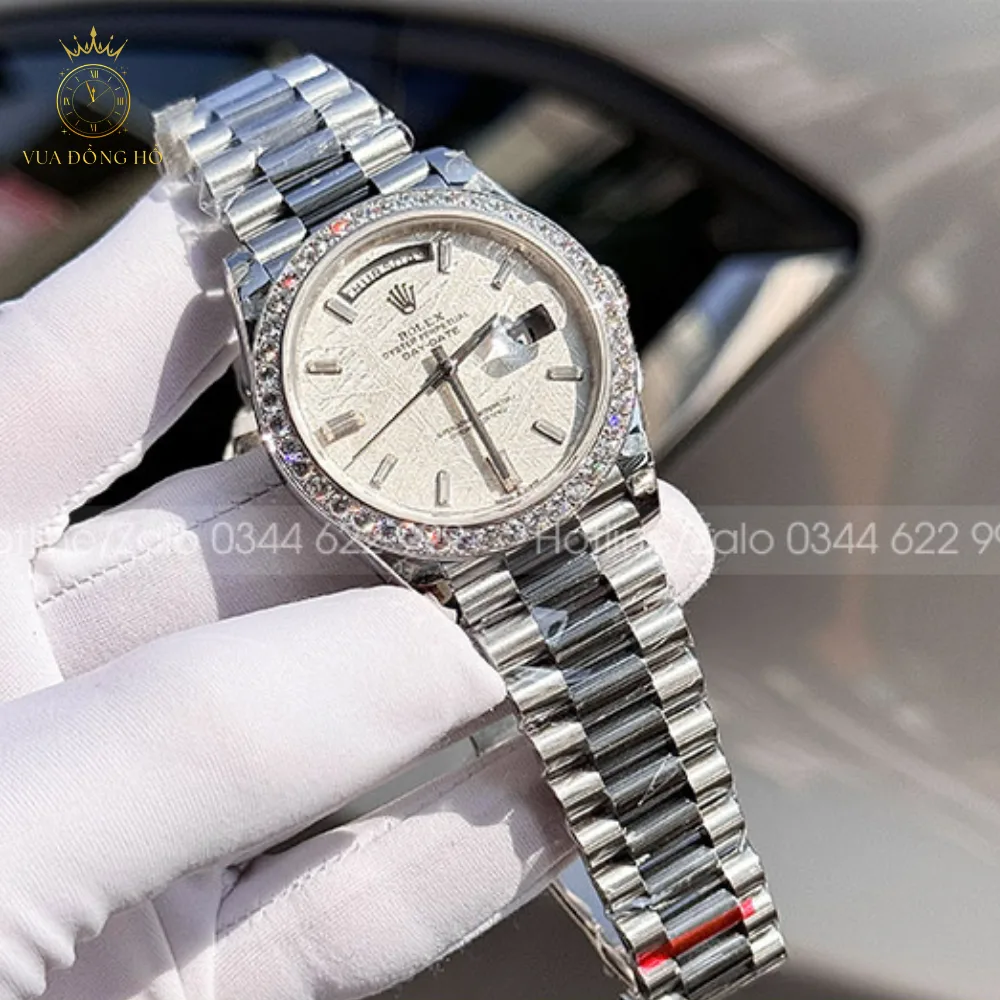 Đồng hồ rolex daydate độ mặt thiên thạch viền kim cương moissanite 40mm