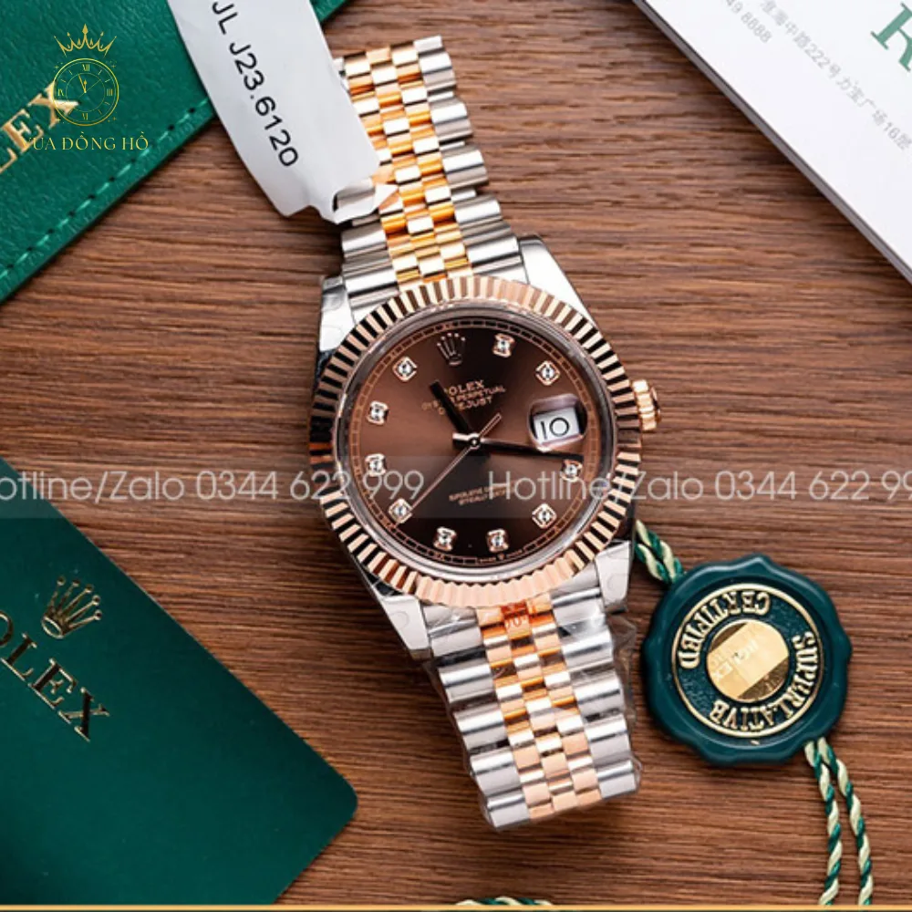 Rolex Datejust 126331 Rep 1 1 41MM Demi Mặt Chocolate Cọc Đá Bọc Vàng Hồng